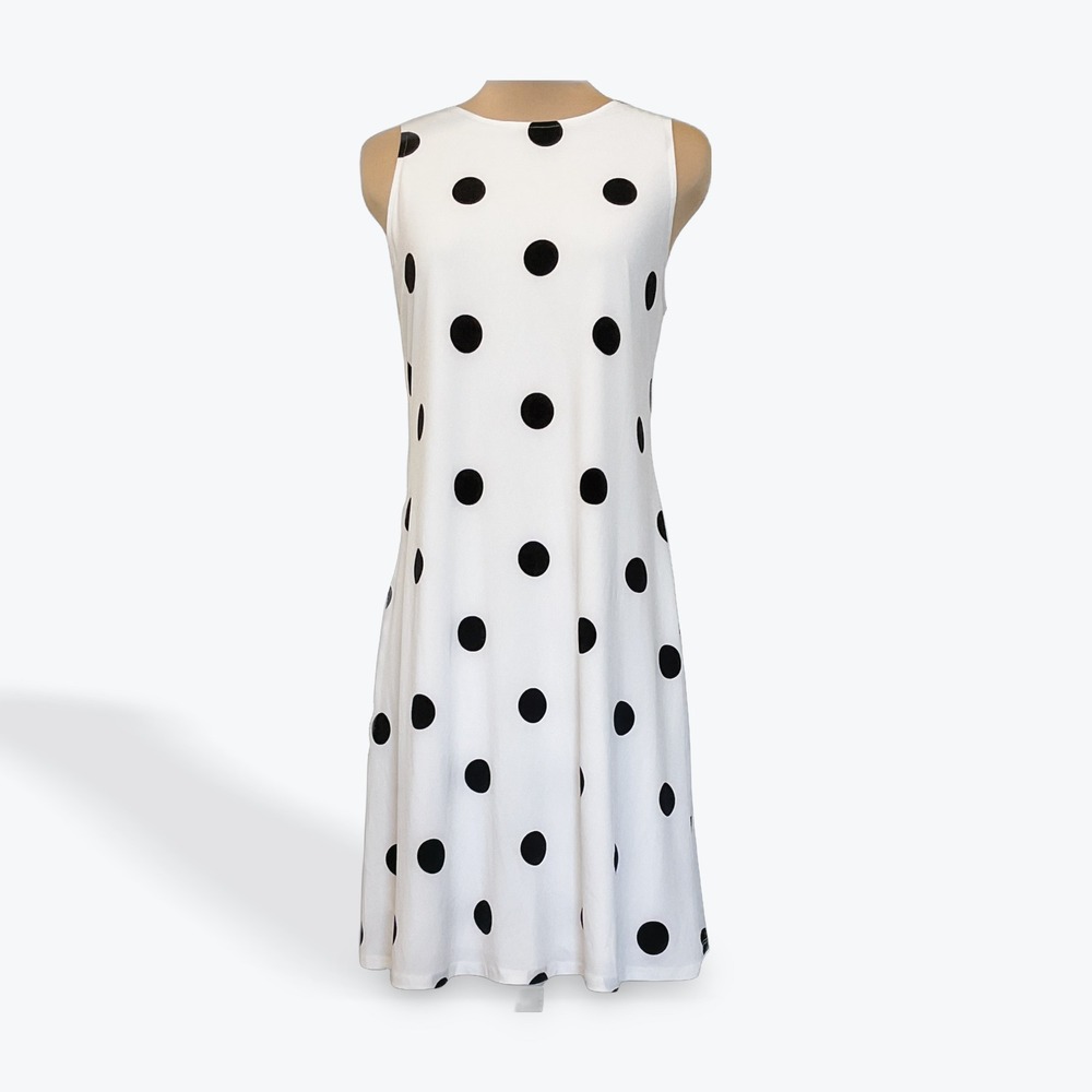 CATO Womens White Black Polka Dot Sleeveless Shift Dress Size S Round Neck